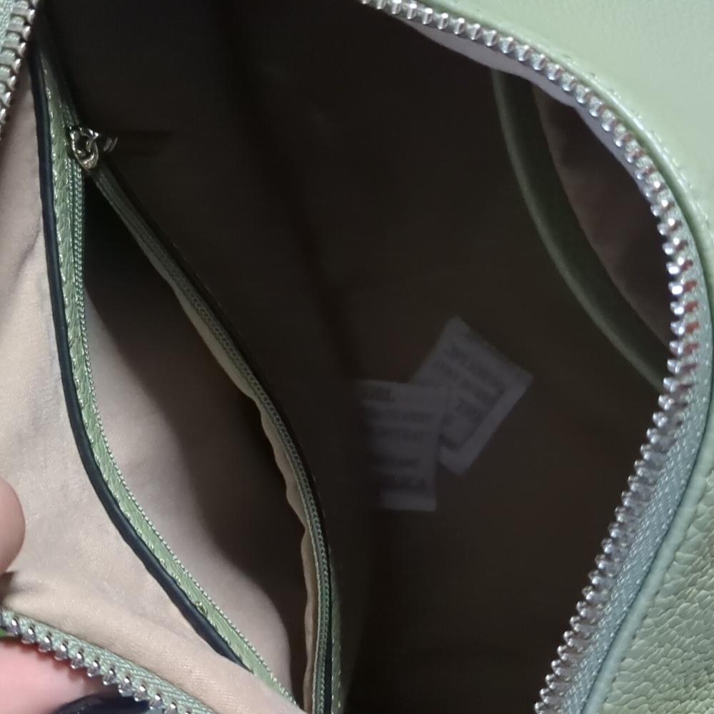 PINK STIX* sage green vegan crossbody adj. strap, dust bag zip top, 2 inside pkt - Picture 11 of 13